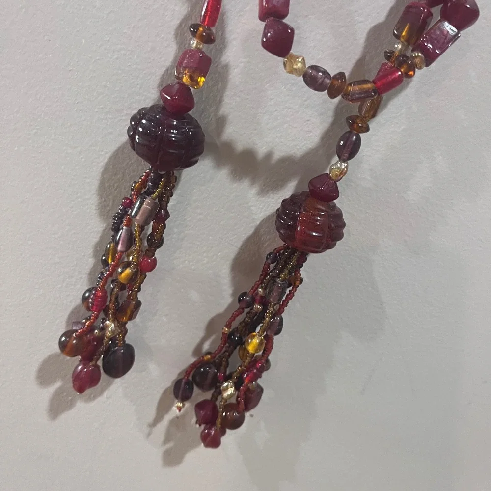NWT Pier 1 Imports Beaded Acrylic Accent Garland Burgundy Gold 60in Boho Vtg
